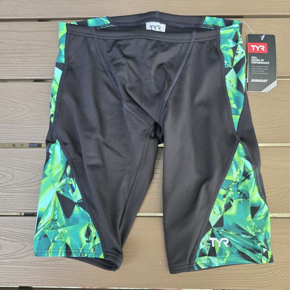 TYR Youth Boy's Durafast Elite Crystallized Green/black Blade Jammer Sz 30 NEW